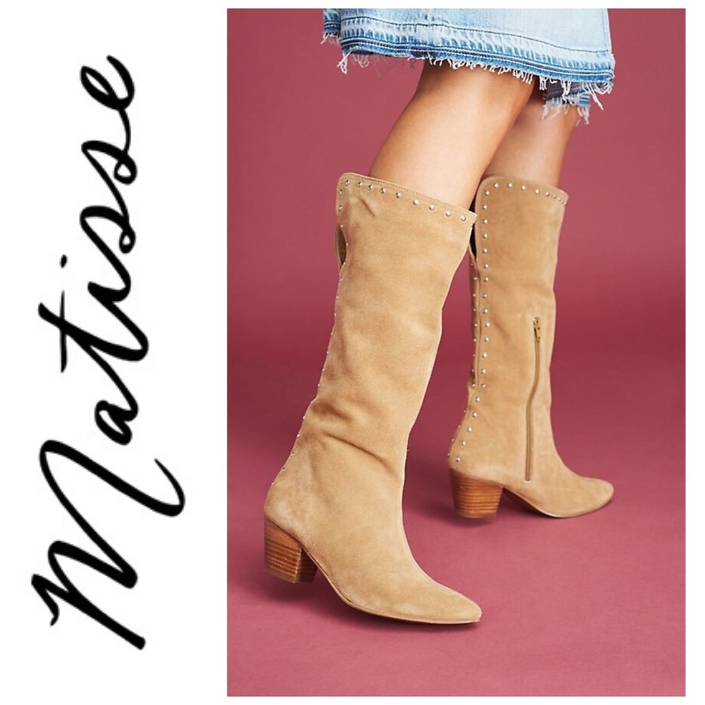 Suede Studded Calf Knee Boots